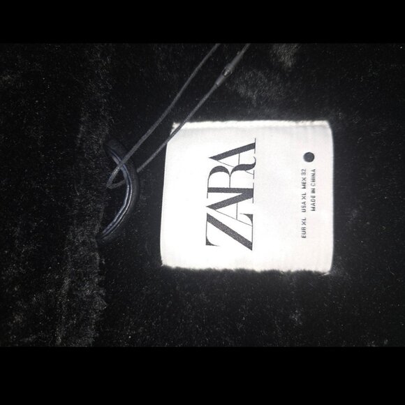 ZARA Black Faux Leather Double Faced Shearling Biker Jacket XL - Picture 2 of 4